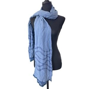 Tugba Textured Stripe Scarf Blue Lightweight Coastal Grandmother Minimalist
